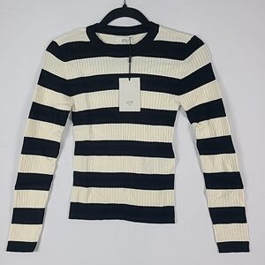New JDY Noos Black Ivory Striped Long Sleeve Tunic Top Sz XS